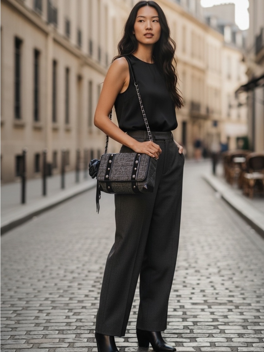 Brighton Black Tweed Chain-Handle Crossbody and Shoulder Bag 7x10.5x3 - Picture 10 of 11